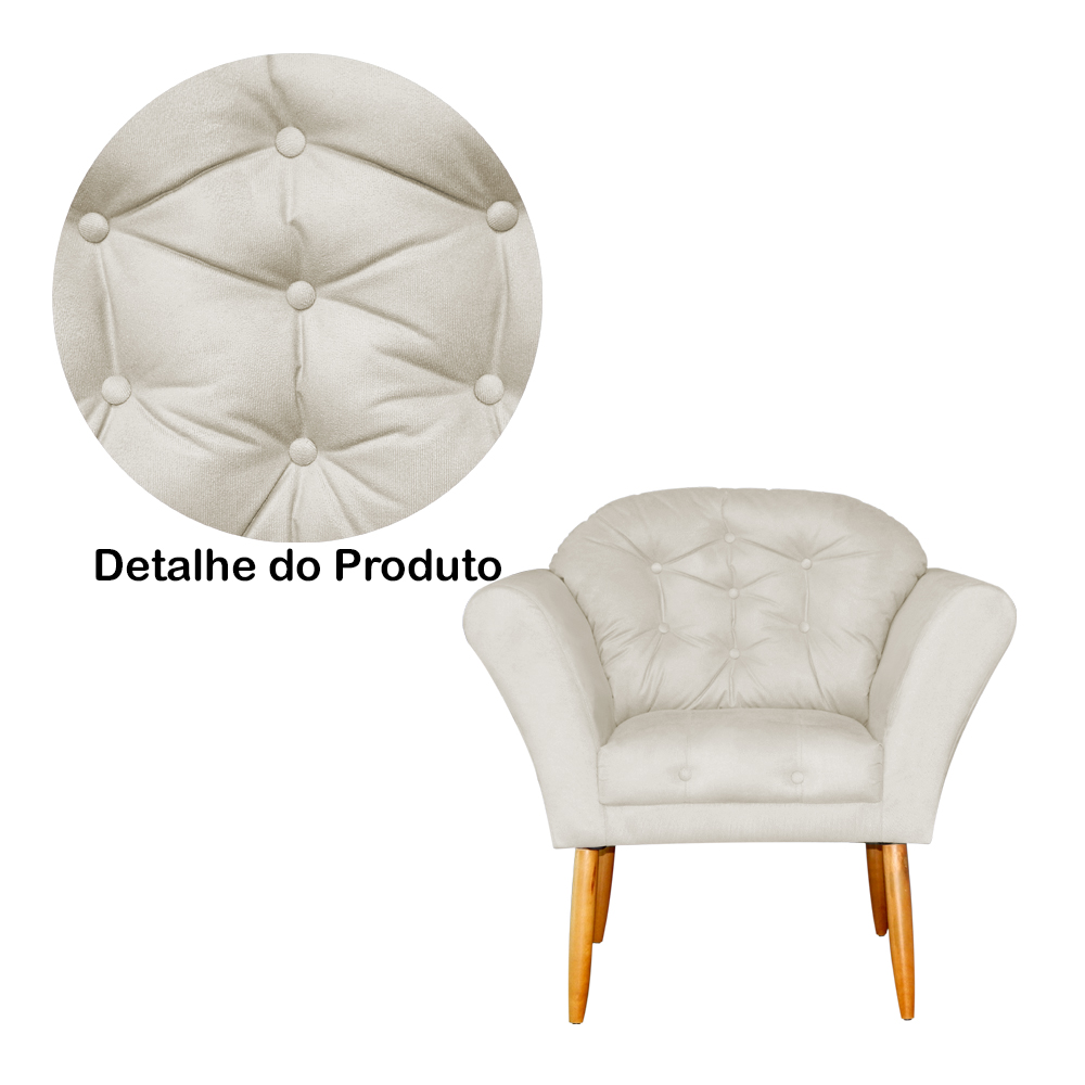 Kit 02 Poltronas Decorativa Amélia Pés Palito Suede Bege