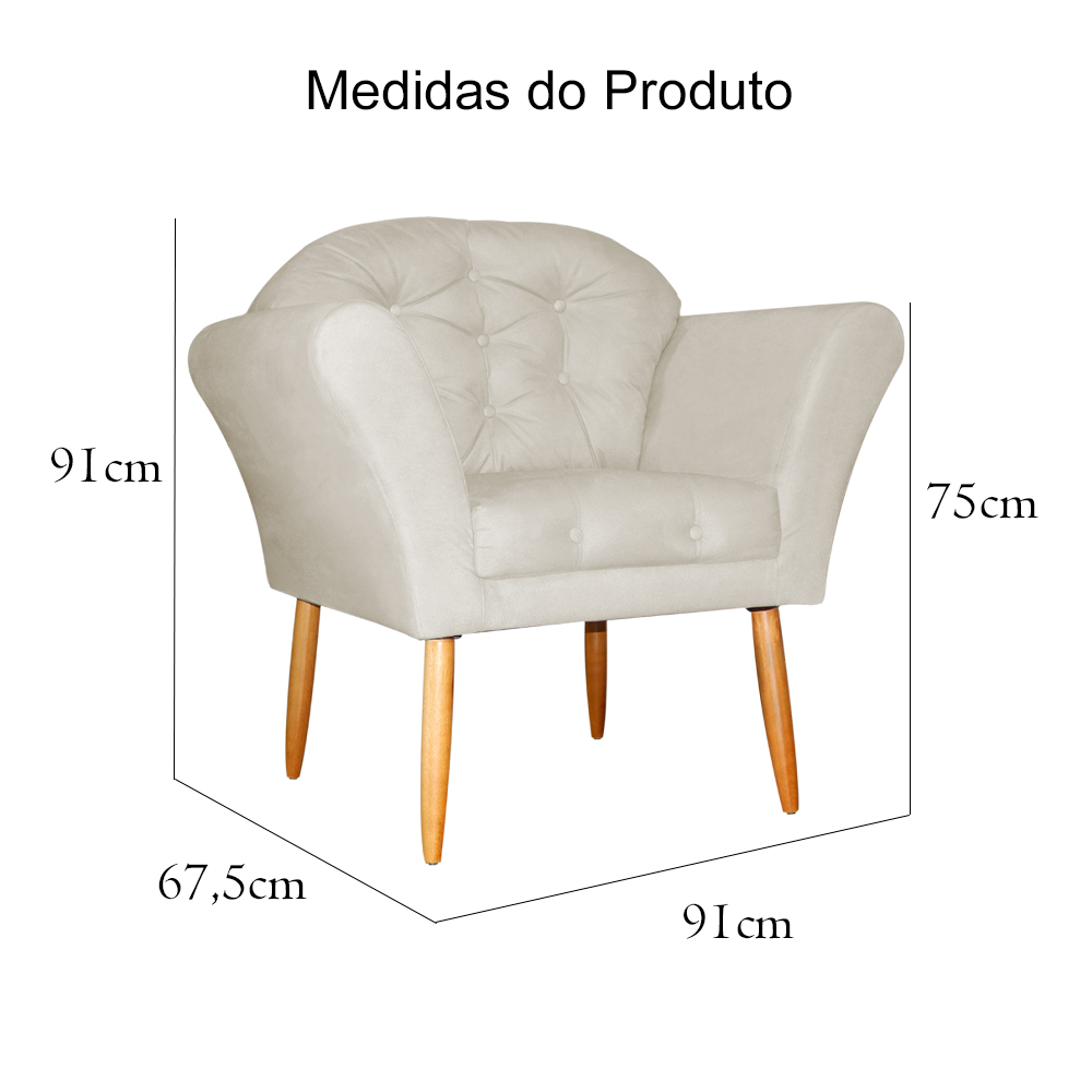 Kit 02 Poltronas Decorativa Amélia Pés Palito Suede Bege