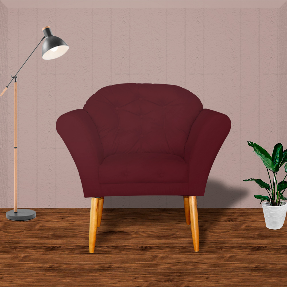 Kit 02 Poltronas Decorativa Amélia Pés Palito Suede Bordô
