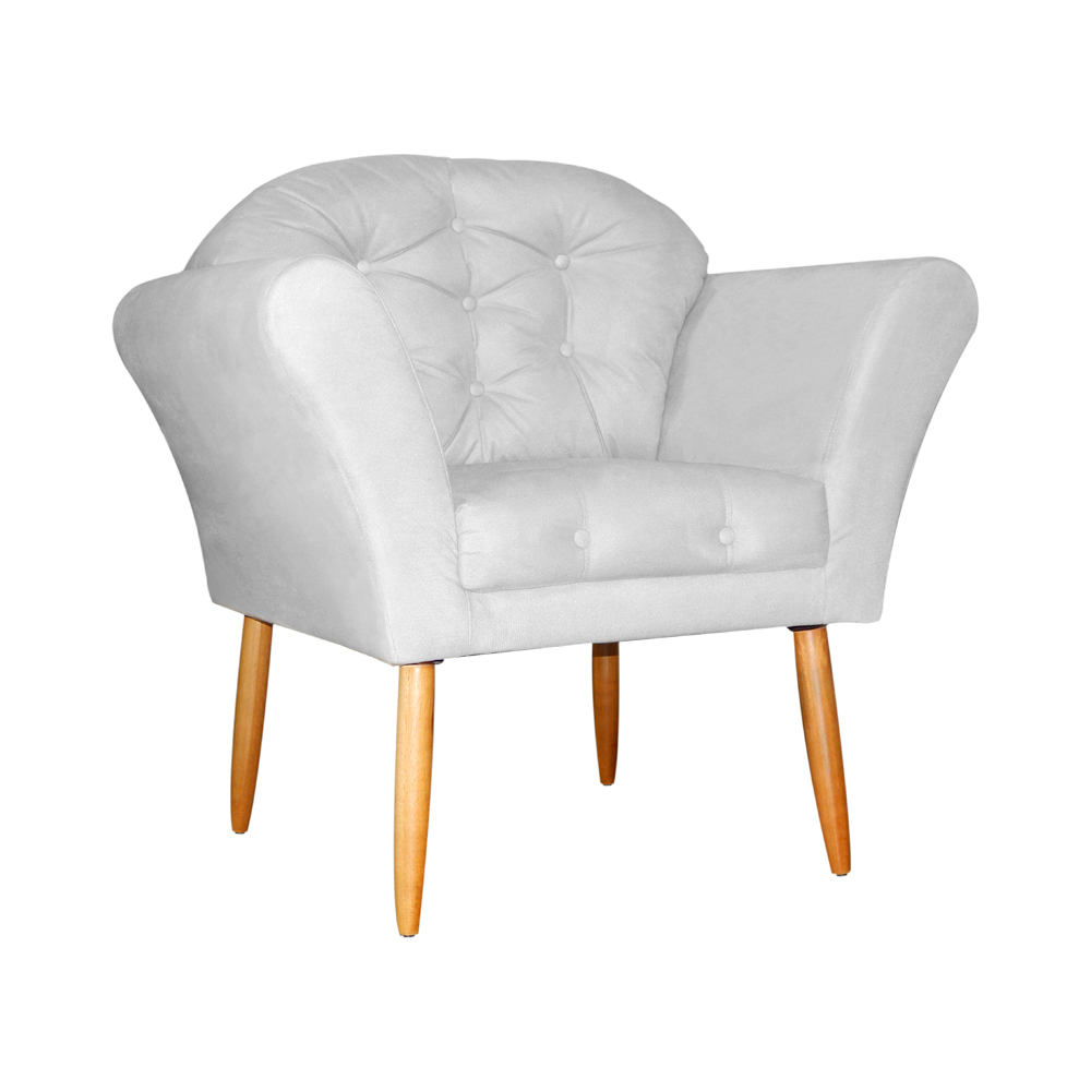 Kit 02 Poltronas Decorativa Amélia Pés Palito Suede Branco
