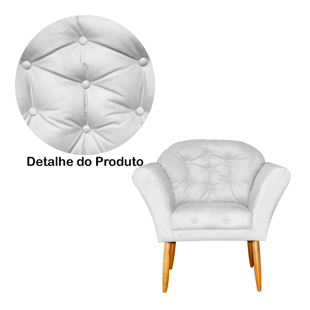 Kit 02 Poltronas Decorativa Amélia Pés Palito Suede Branco
