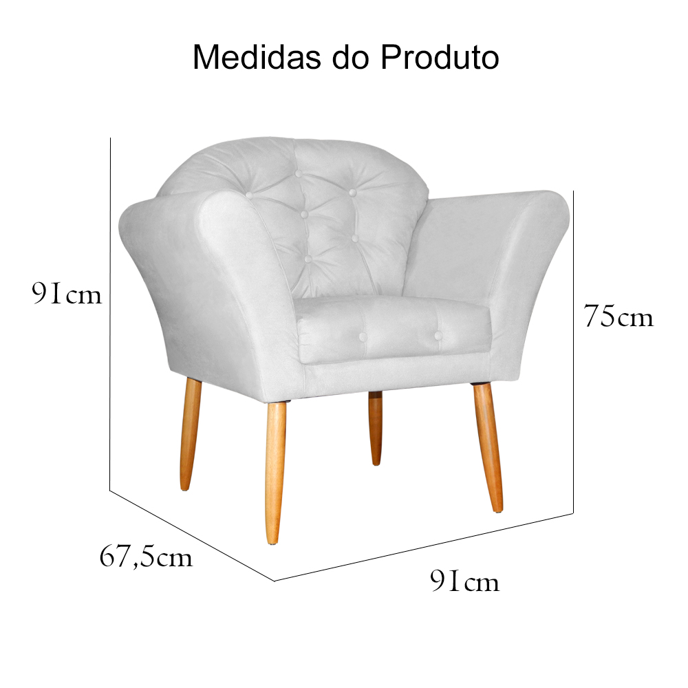 Kit 02 Poltronas Decorativa Amélia Pés Palito Suede Branco