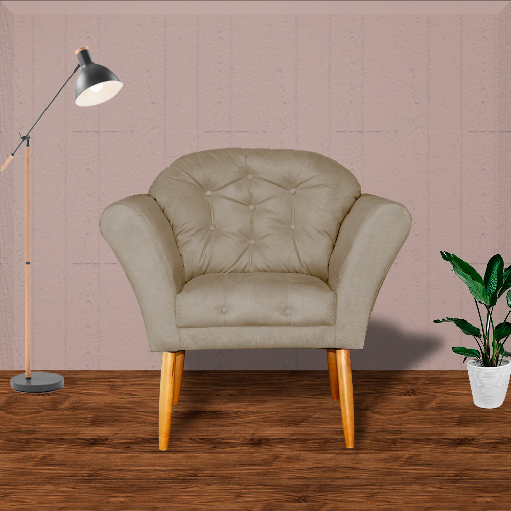 Kit 02 Poltronas Decorativa Amélia Pés Palito Suede Capuccino