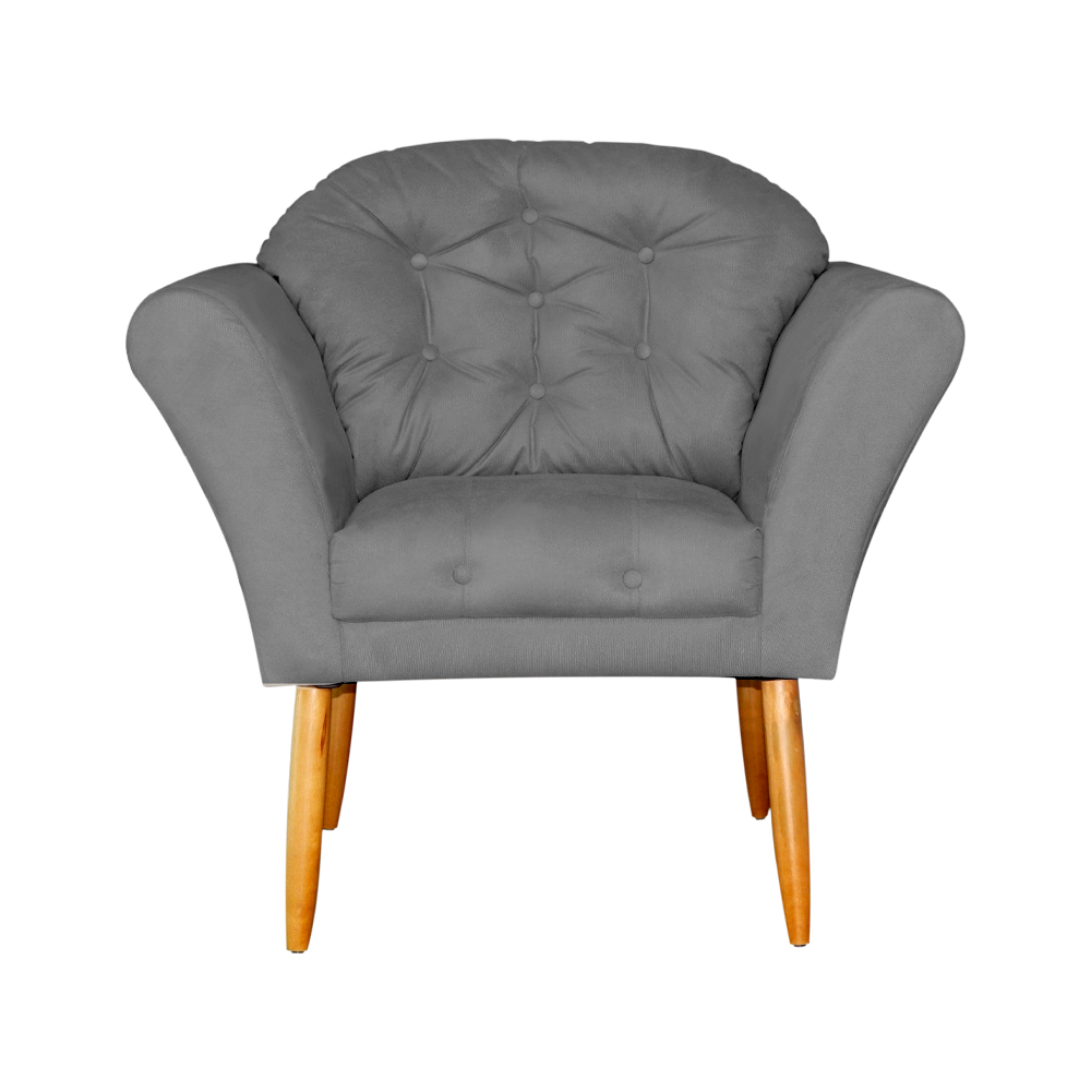 Kit 02 Poltronas Decorativa Amélia Pés Palito Suede Cinza
