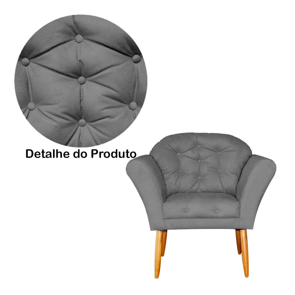 Kit 02 Poltronas Decorativa Amélia Pés Palito Suede Cinza