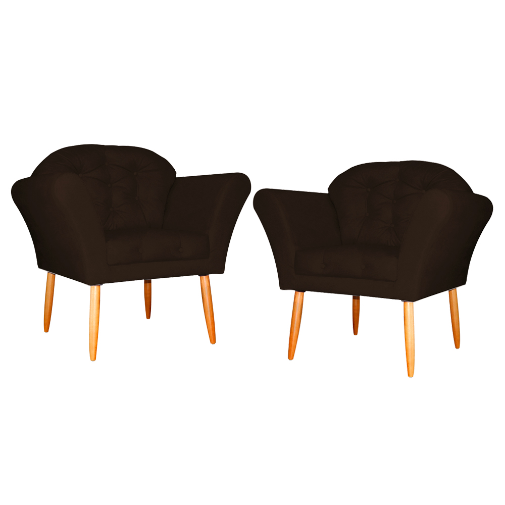 Kit 02 Poltronas Decorativa Amélia Pés Palito Suede Marrom