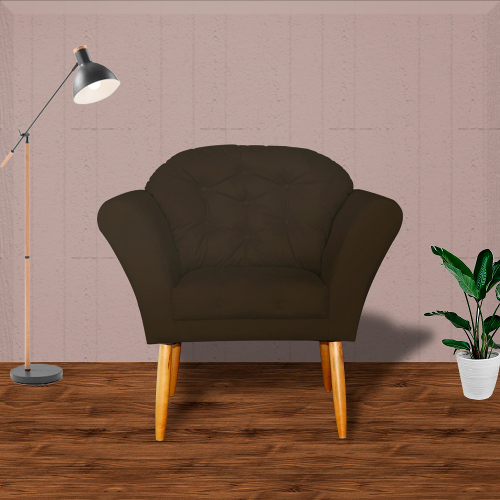Kit 02 Poltronas Decorativa Amélia Pés Palito Suede Marrom