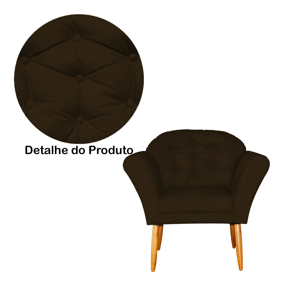 Kit 02 Poltronas Decorativa Amélia Pés Palito Suede Marrom