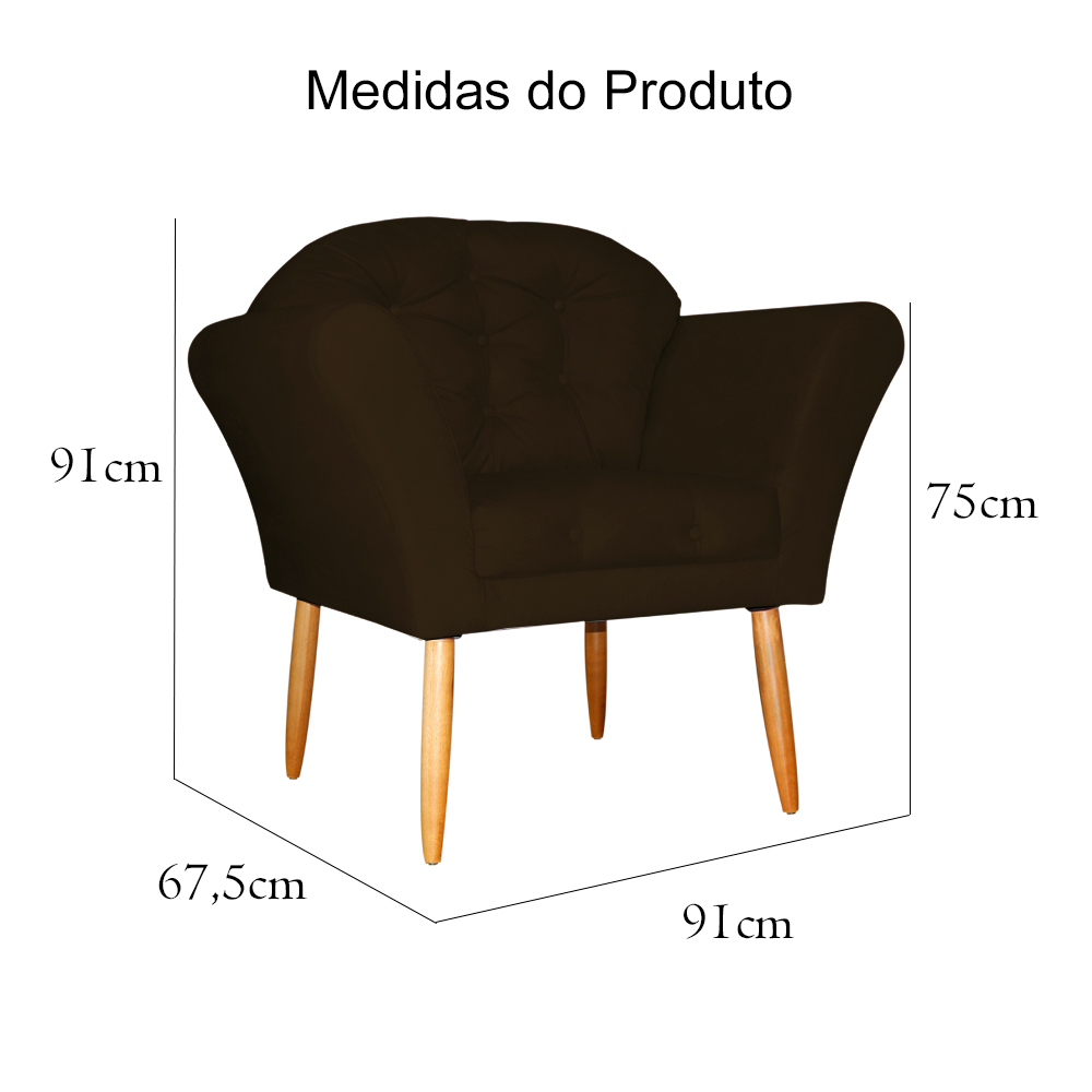 Kit 02 Poltronas Decorativa Amélia Pés Palito Suede Marrom