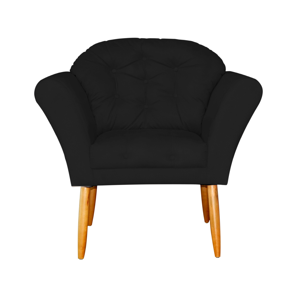 Kit 02 Poltronas Decorativa Amélia Pés Palito Suede Preto