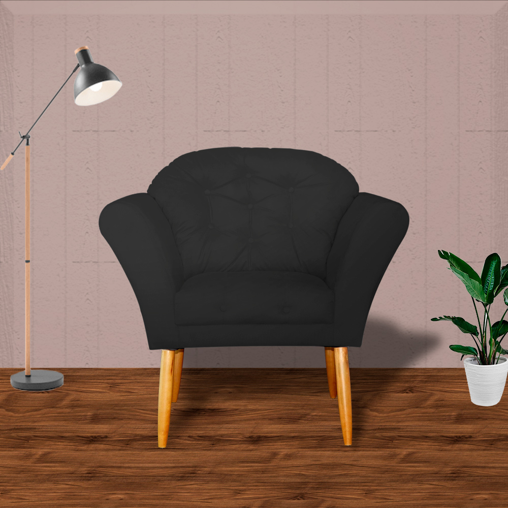 Kit 02 Poltronas Decorativa Amélia Pés Palito Suede Preto