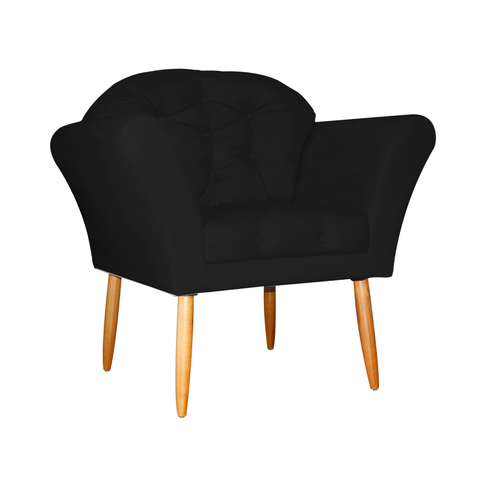 Kit 02 Poltronas Decorativa Amélia Pés Palito Suede Preto