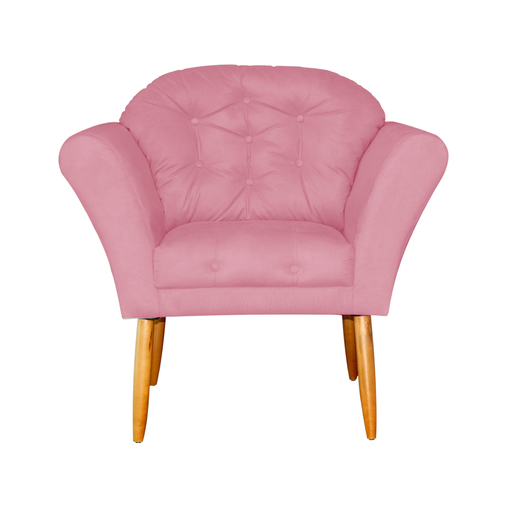 Kit 02 Poltronas Decorativa Amélia Pés Palito Suede Rosa