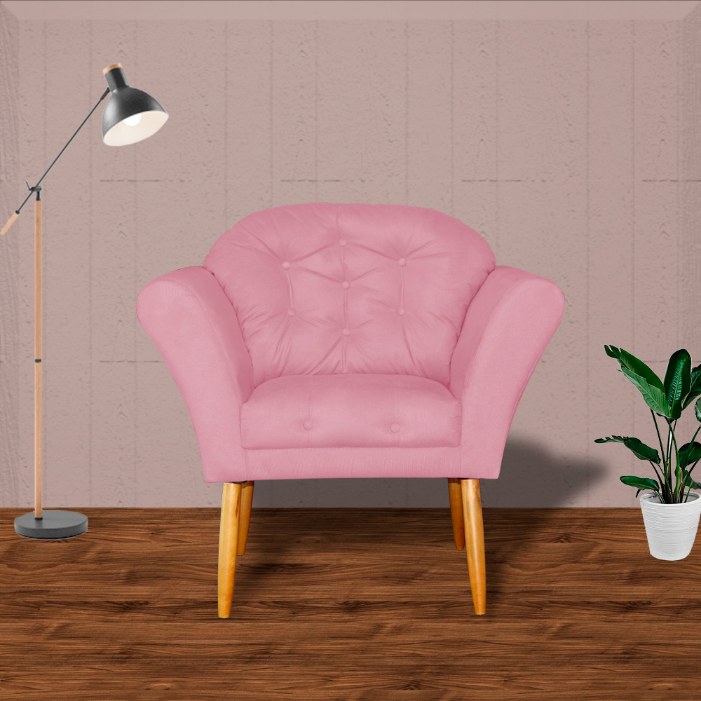 Kit 02 Poltronas Decorativa Amélia Pés Palito Suede Rosa
