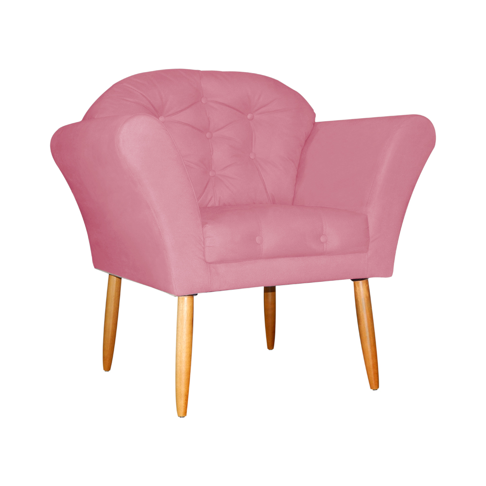 Kit 02 Poltronas Decorativa Amélia Pés Palito Suede Rosa