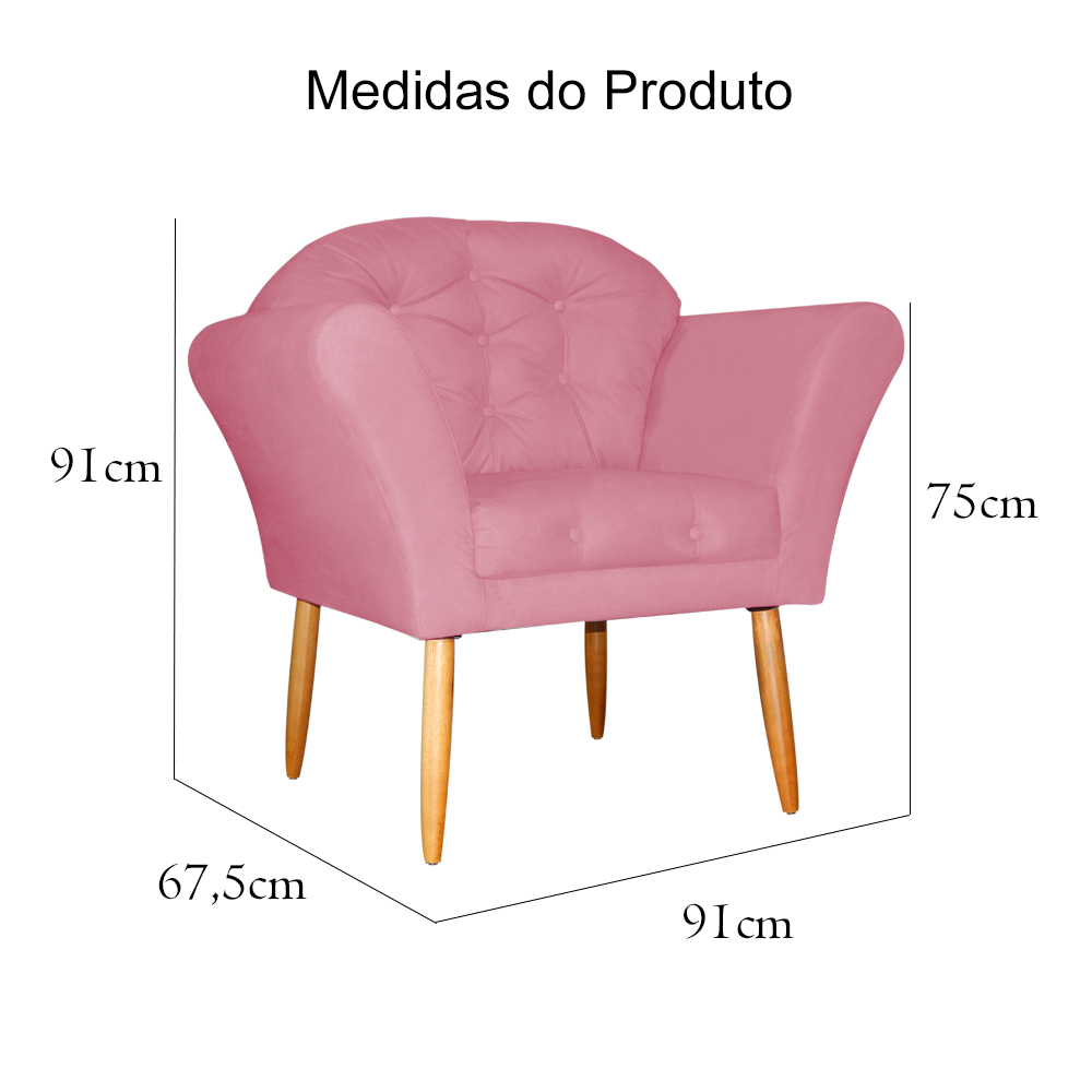 Kit 02 Poltronas Decorativa Amélia Pés Palito Suede Rosa