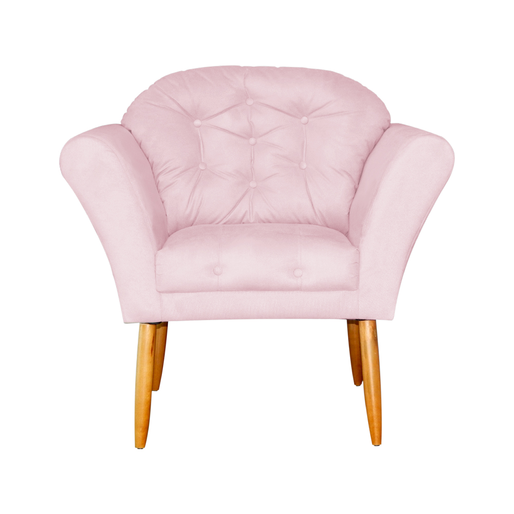 Kit 02 Poltronas Decorativa Amélia Pés Palito Suede Rosa Bebê