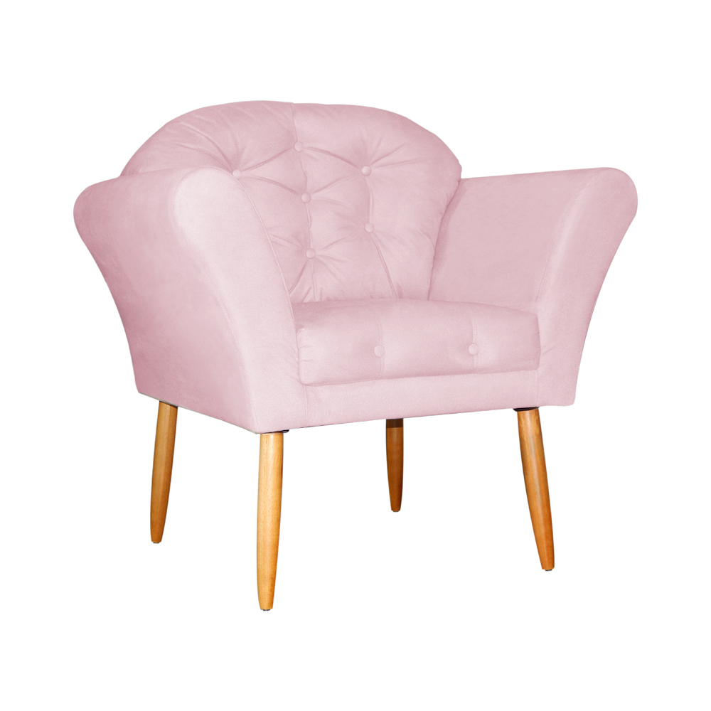 Kit 02 Poltronas Decorativa Amélia Pés Palito Suede Rosa Bebê