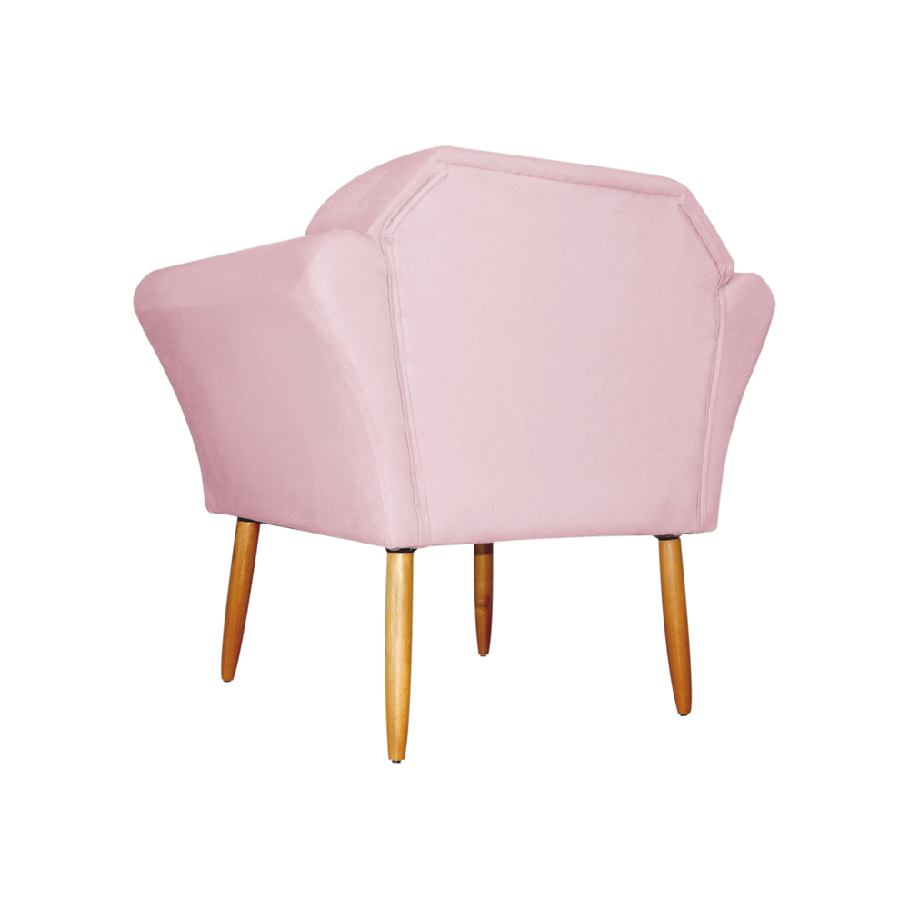 Kit 02 Poltronas Decorativa Amélia Pés Palito Suede Rosa Bebê
