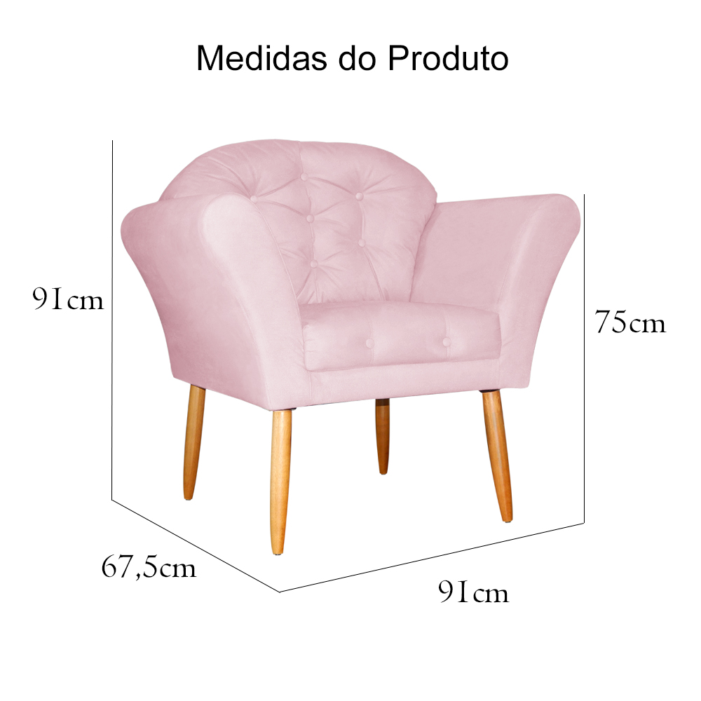 Kit 02 Poltronas Decorativa Amélia Pés Palito Suede Rosa Bebê