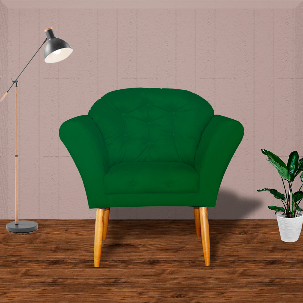 Kit 02 Poltronas Decorativa Amélia Pés Palito Suede Verde
