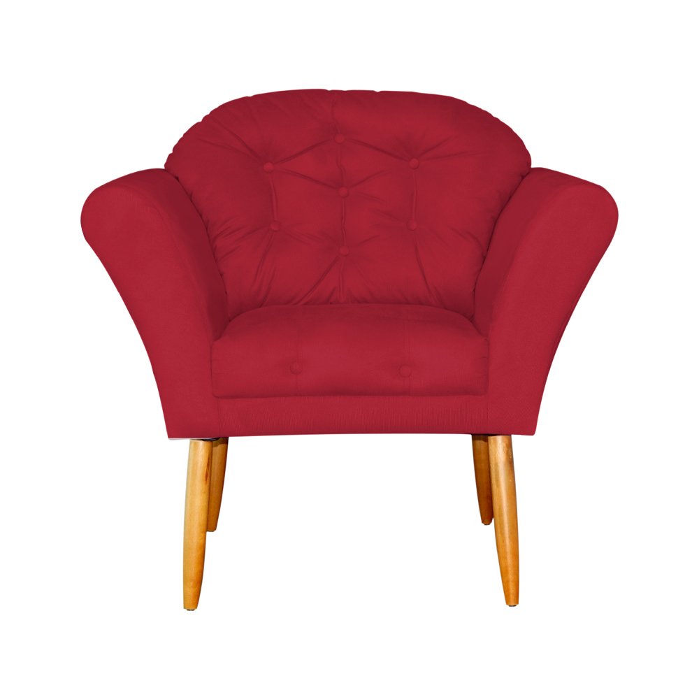 Kit 02 Poltronas Decorativa Amélia Pés Palito Suede Vermelho