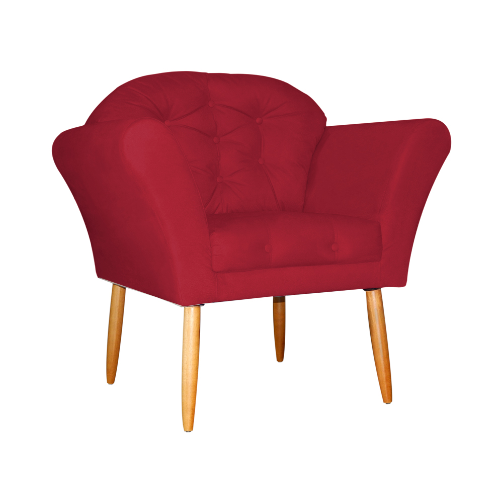 Kit 02 Poltronas Decorativa Amélia Pés Palito Suede Vermelho