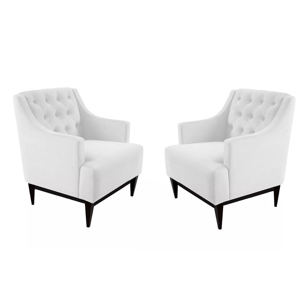 Kit 02 Poltronas Decorativa Clássica Capitonê Corino Branco - DS Móveis