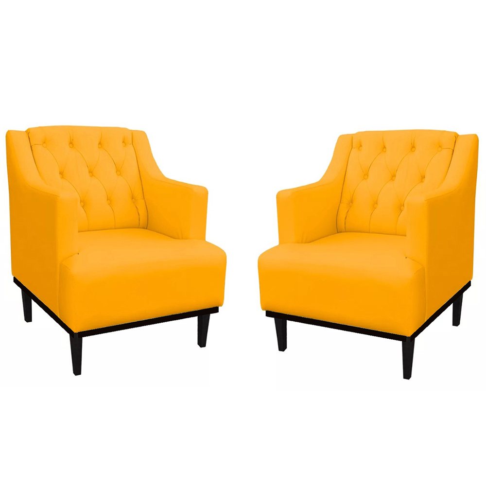 Kit 02 Poltronas Decorativa Clássica Capitonê Suede Amarelo - DS Móveis