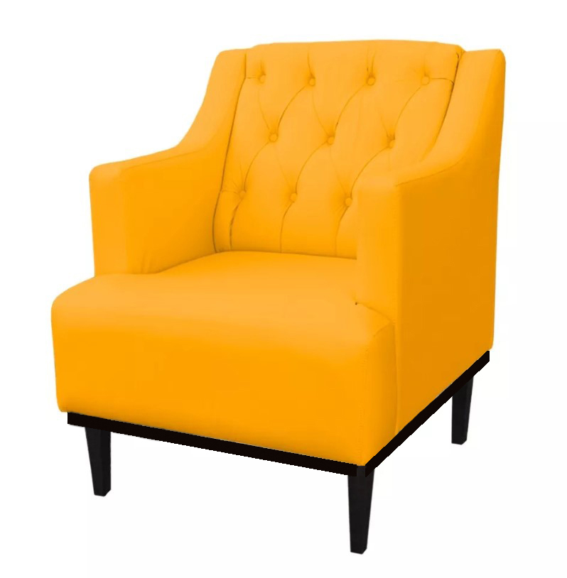 Kit 02 Poltronas Decorativa Clássica Capitonê Suede Amarelo - DS Móveis