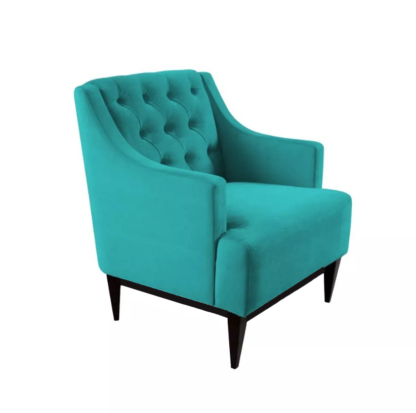 Kit 02 Poltronas Decorativa Clássica Capitonê Suede Azul - DS Móveis