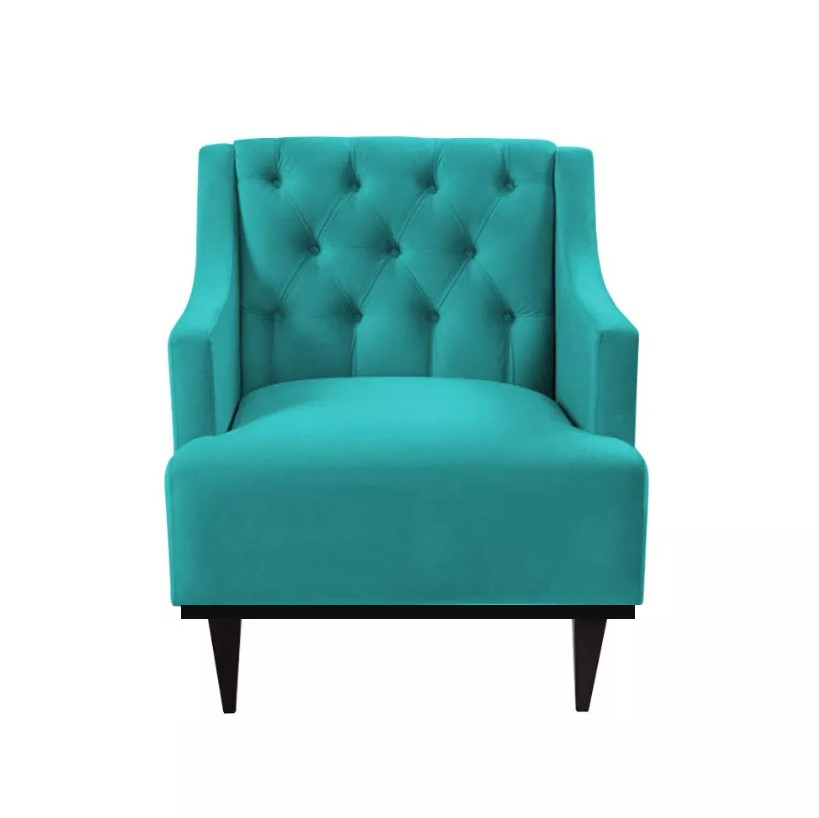 Kit 02 Poltronas Decorativa Clássica Capitonê Suede Azul - DS Móveis