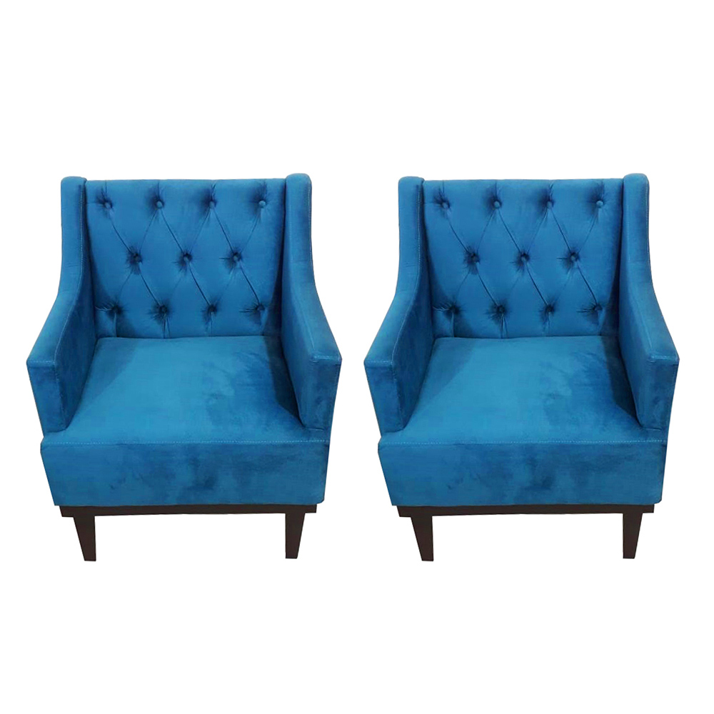 Kit 02 Poltronas Decorativa Clássica Capitonê Suede Azul Veludo - DS Móveis