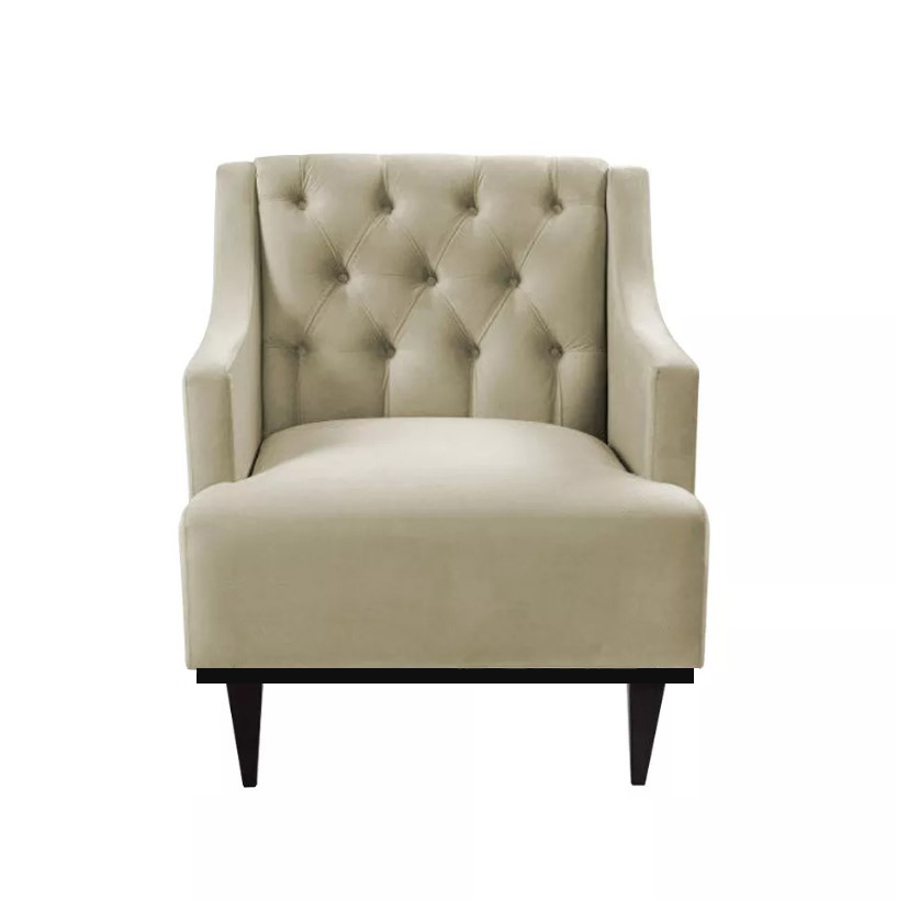 Kit 02 Poltronas Decorativa Clássica Capitonê Suede Bege - DS Móveis