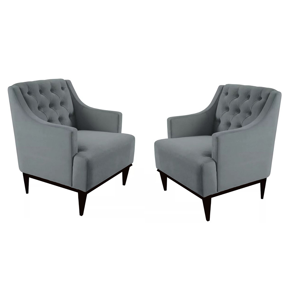 Kit 02 Poltronas Decorativa Clássica Capitonê Suede Cinza - DS Móveis
