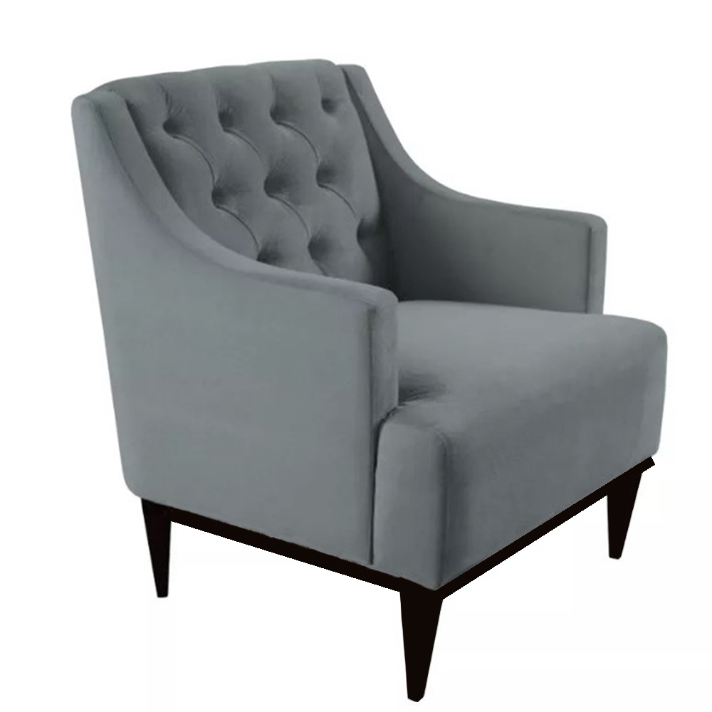 Kit 02 Poltronas Decorativa Clássica Capitonê Suede Cinza - DS Móveis
