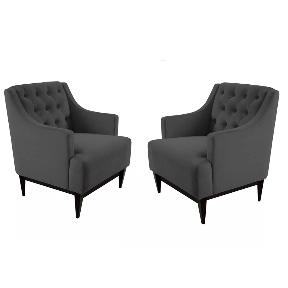 Kit 02 Poltronas Decorativa Clássica Capitonê Suede Preto - DS Móveis