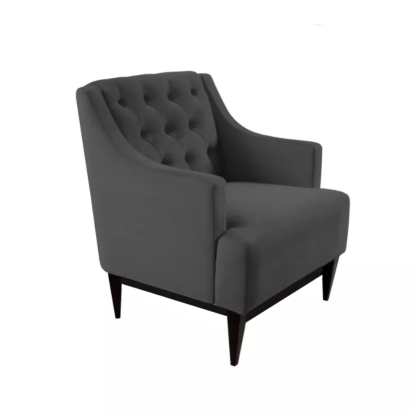 Kit 02 Poltronas Decorativa Clássica Capitonê Suede Preto - DS Móveis