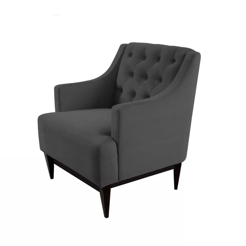 Kit 02 Poltronas Decorativa Clássica Capitonê Suede Preto - DS Móveis