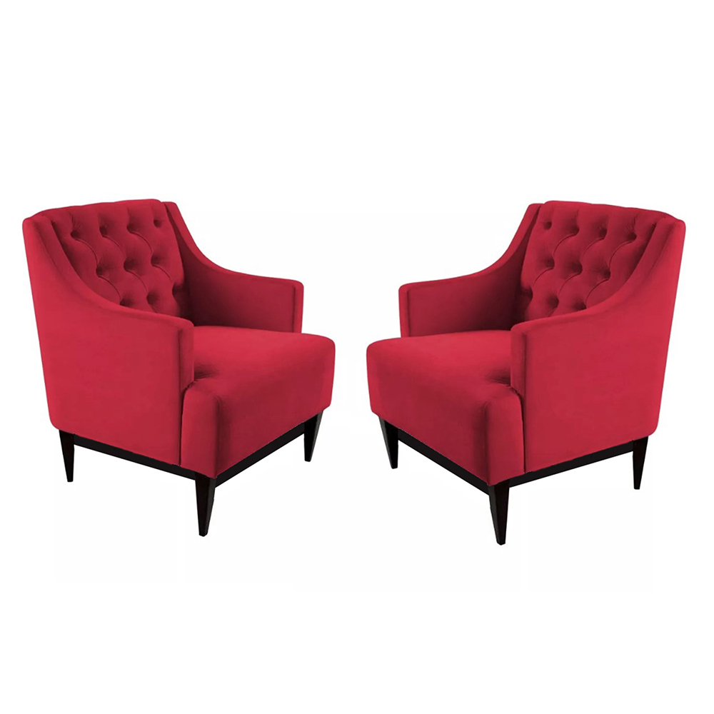 Kit 02 Poltronas Decorativa Clássica Capitonê Suede Vermelho - DS Móveis