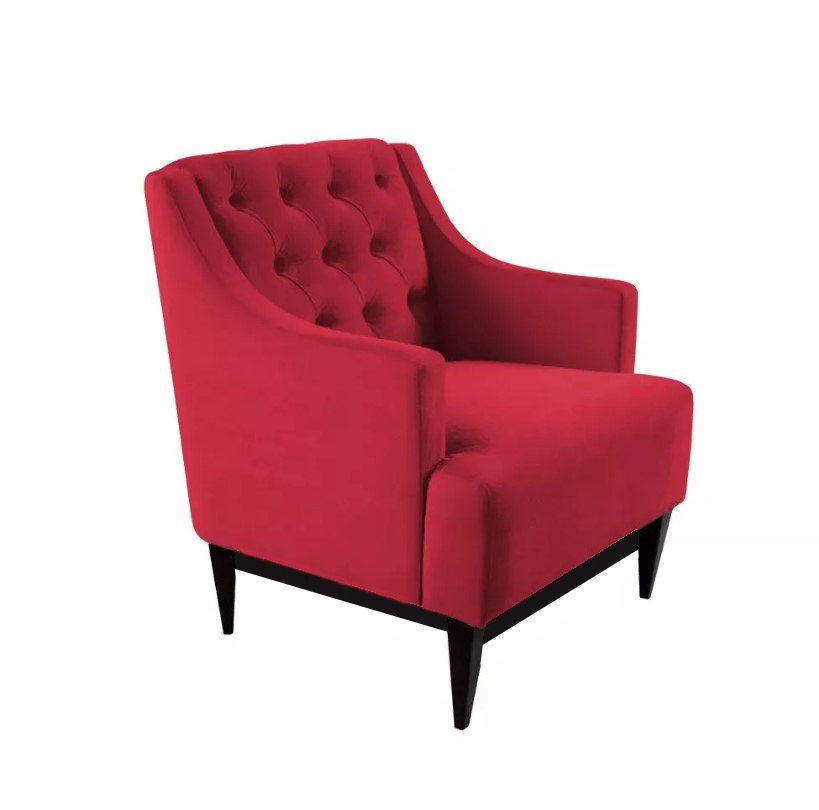 Kit 02 Poltronas Decorativa Clássica Capitonê Suede Vermelho - DS Móveis