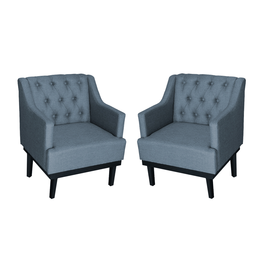 Kit 02 Poltronas Decorativa Clássica Linho Diversas Azul
