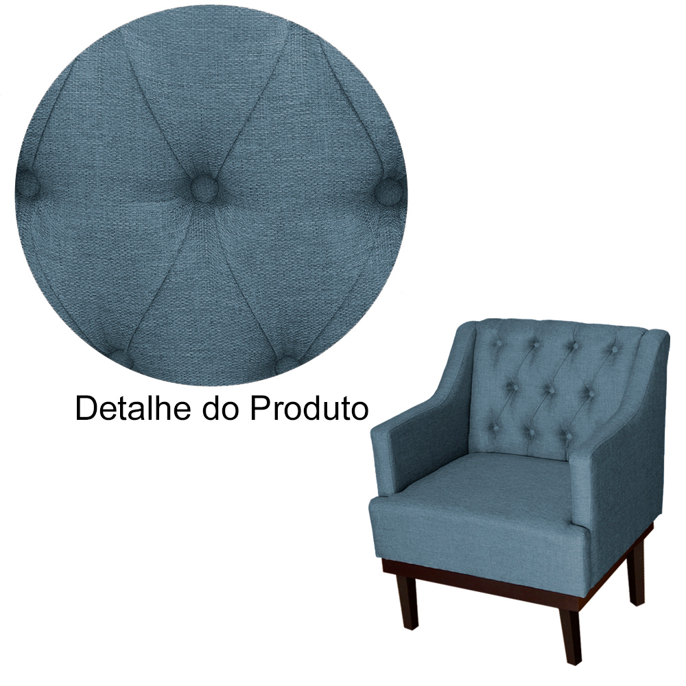 Kit 02 Poltronas Decorativa Clássica Linho Diversas Azul