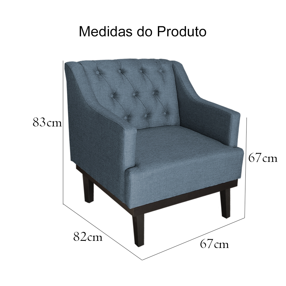 Kit 02 Poltronas Decorativa Clássica Linho Diversas Azul