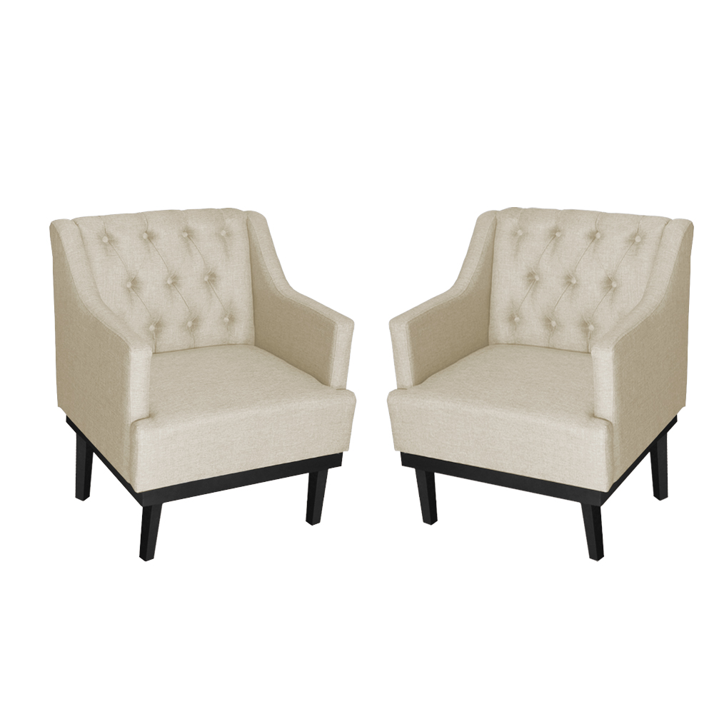 Kit 02 Poltronas Decorativa Clássica Linho Diversas Bege