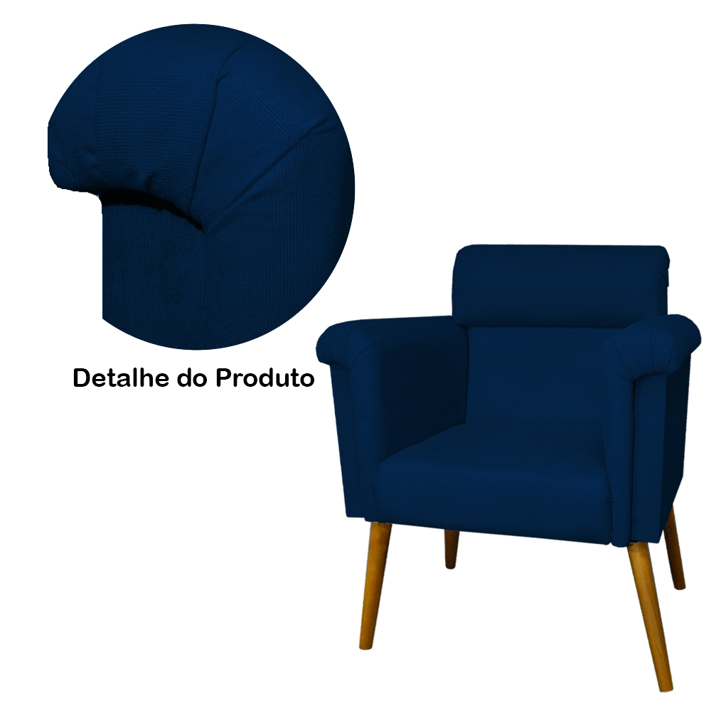Kit 02 Poltronas Decorativa Elisa Pés Palito Suede Azul Marinho