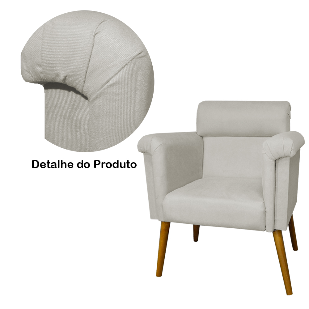 Kit 02 Poltronas Decorativa Elisa Pés Palito Suede Bege