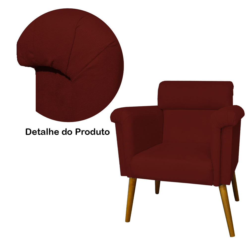 Kit 02 Poltronas Decorativa Elisa Pés Palito Suede Bordô