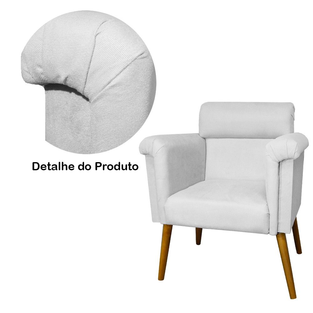 Kit 02 Poltronas Decorativa Elisa Pés Palito Suede Branco