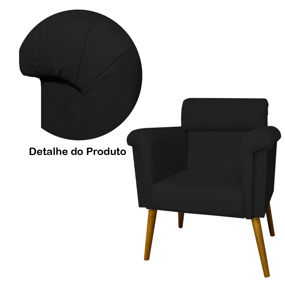 Kit 02 Poltronas Decorativa Elisa Pés Palito Suede Preto